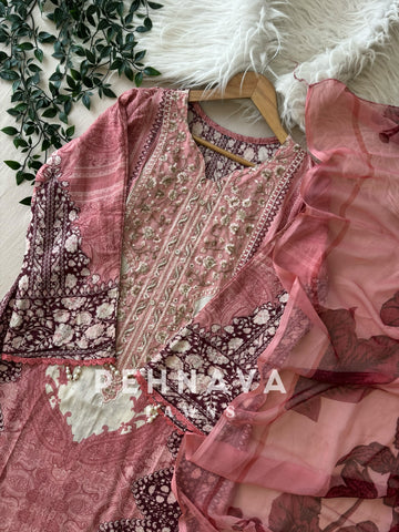 Pink Neckline Embroidered Pak-Suit 1361