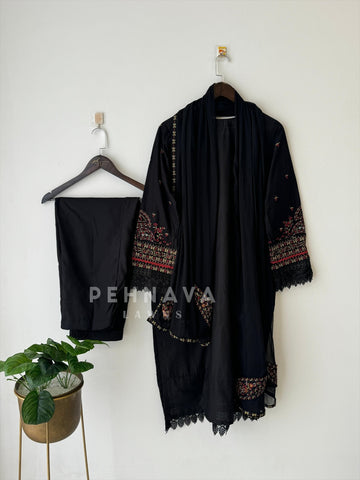 Hit Black Embroidered  Suit-5928