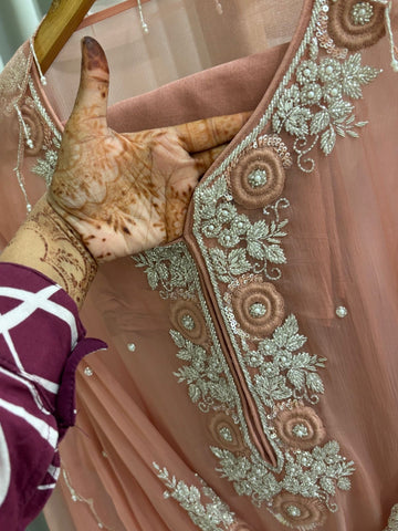 Premium Chiffon handwork suit with bottom and organza dupatta-2219