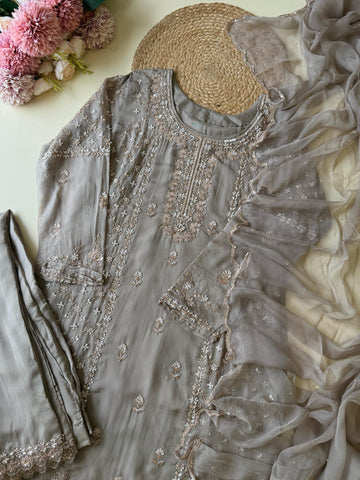 Pure Heavy Handworked Organza Suit-9654