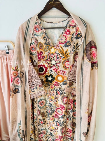 Floral Print Cotton Suit with Lace-17144 - Pehnava Lawns