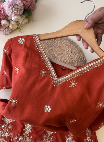 Russian silk Handworked suit with scalloped dupatta