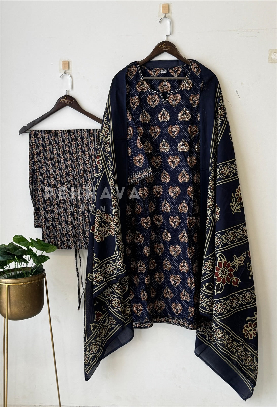 Ajrakh Printed Cotton Kurthi Set