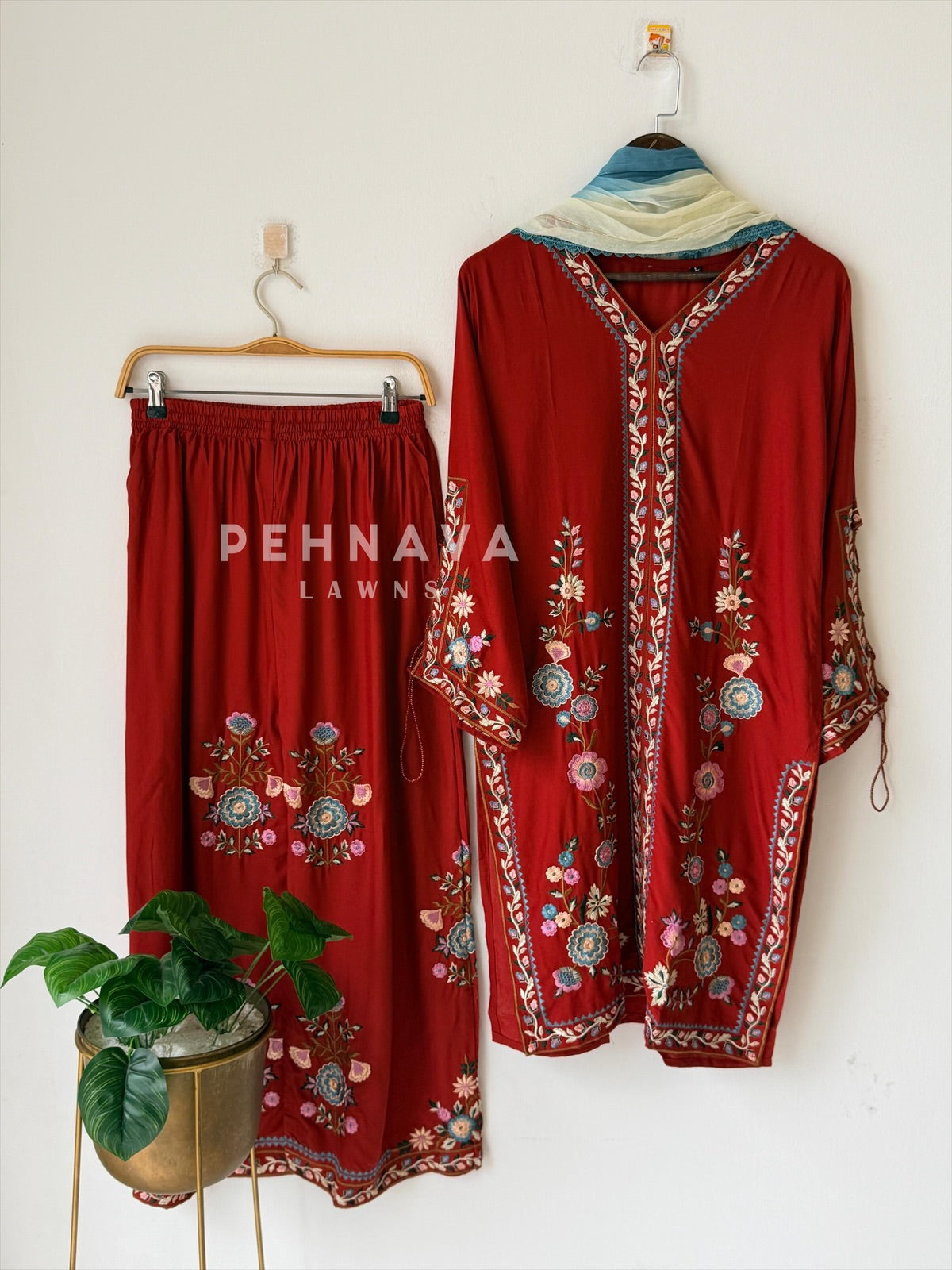 Floral Embroidered Three Piece Suit