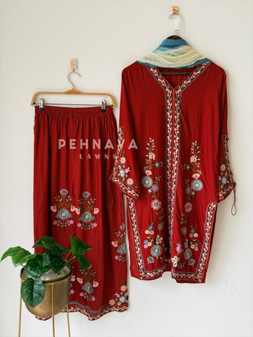 Floral Embroidered Three Piece Suit