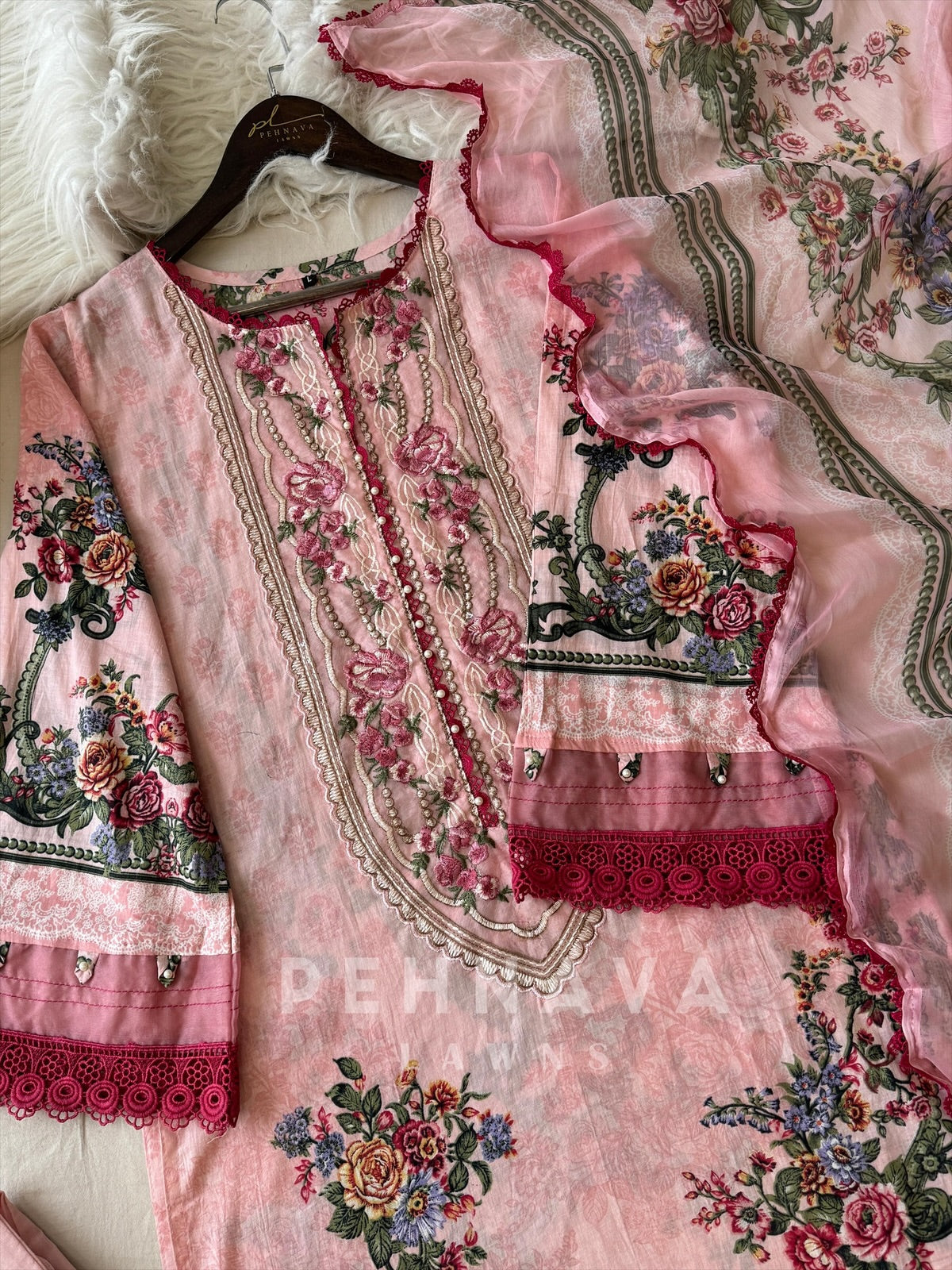 Cotton Lace Detail Suit Set-1483