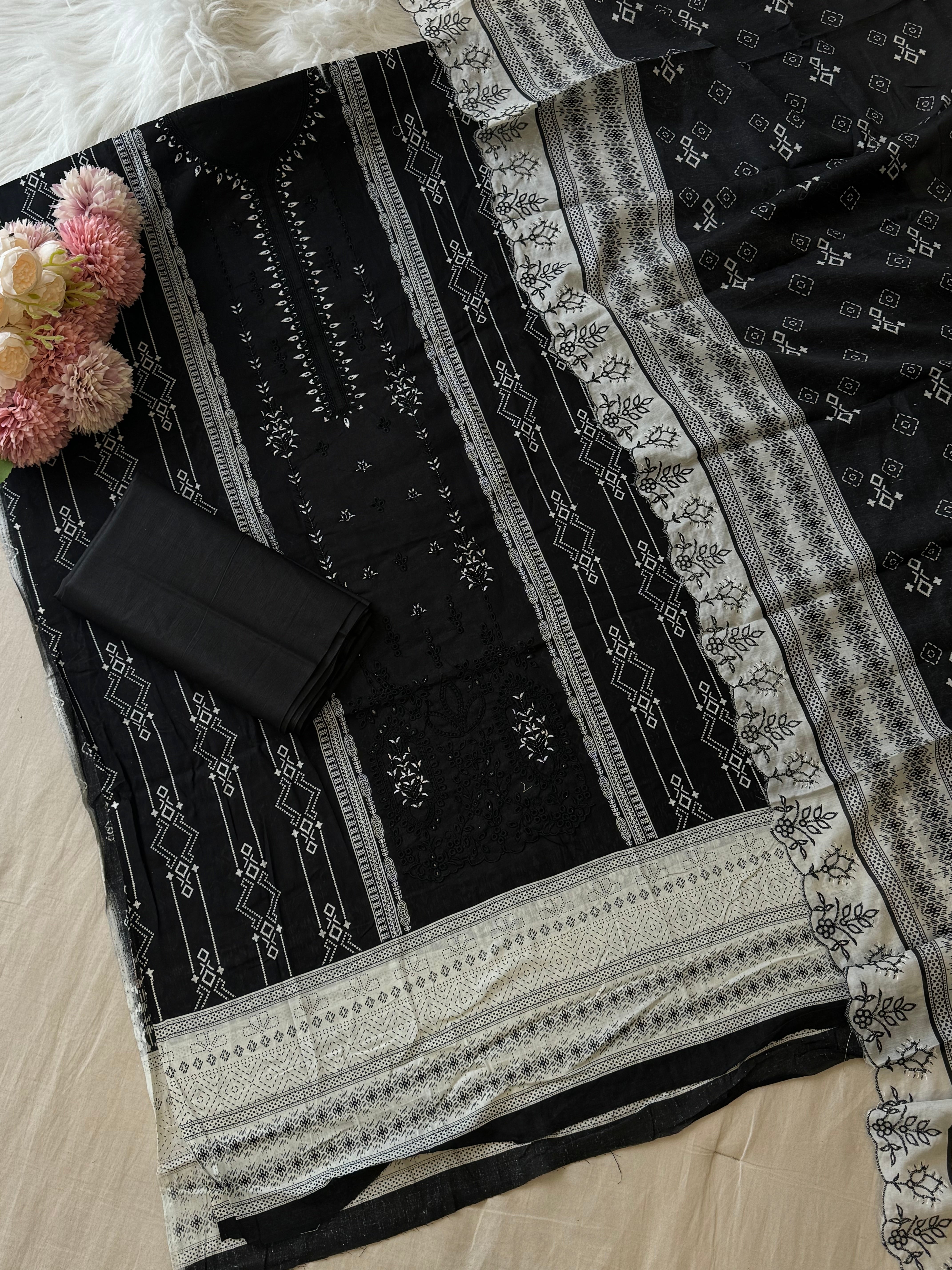 Embroidered  cotton suit with cotton embroidered dupatta 1181