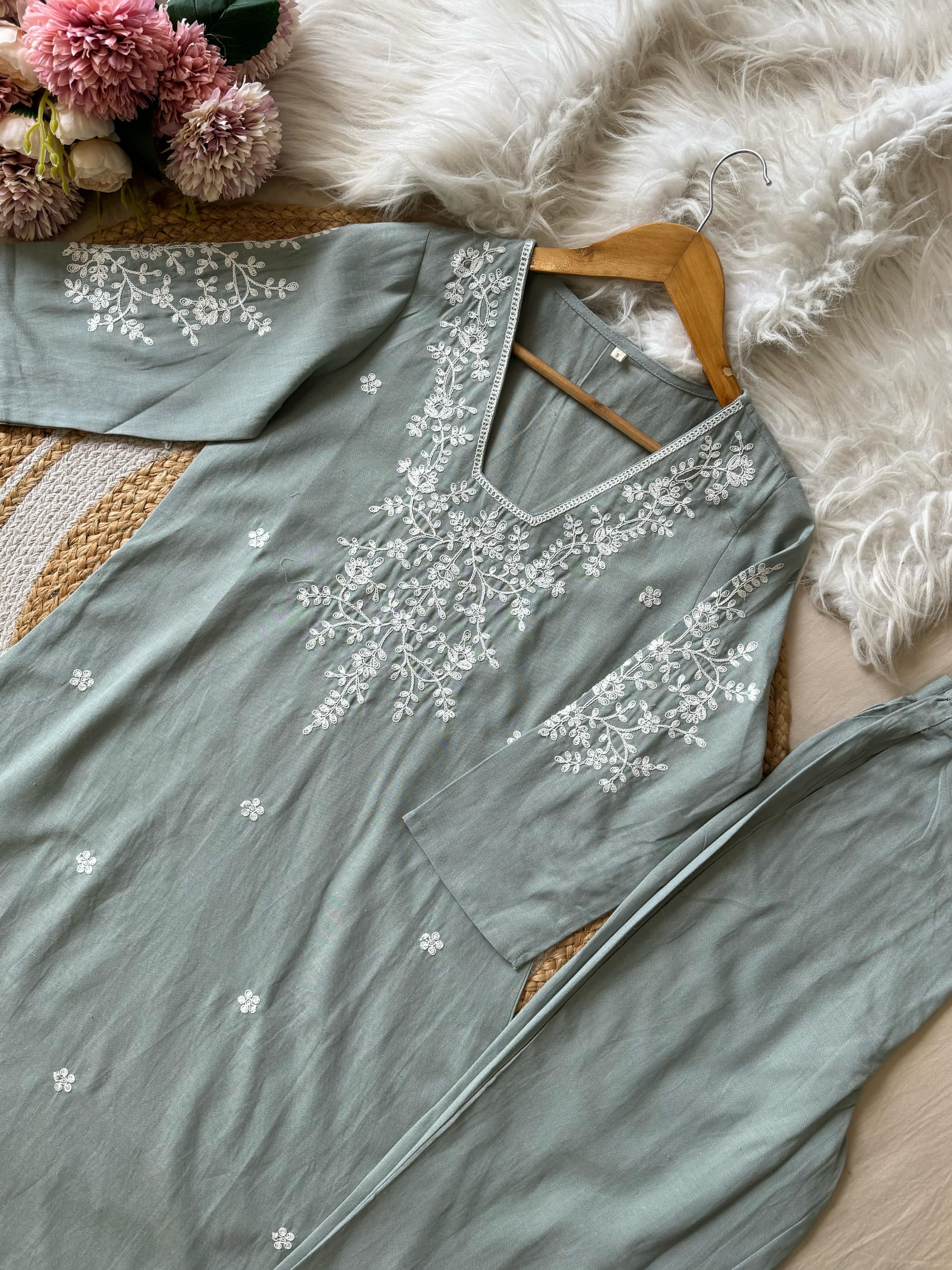 Two Piece Embroidered Co-ord Set Featuring Pockets