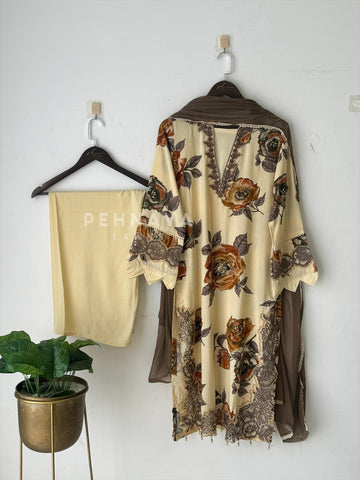 Floral Embroidery Kurtha Set-Cream LRC 143/11937