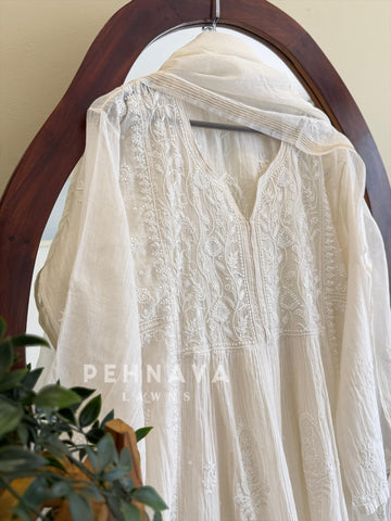 White Premium Chikankari Semi-Stitched Suit