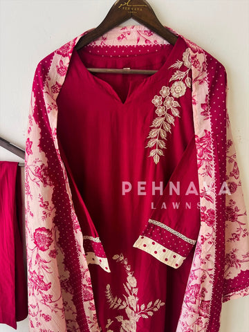 Floral Embroidered Cotton Suit