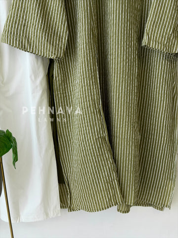 Modest Striped Side-Slit Two Piece Set-B227