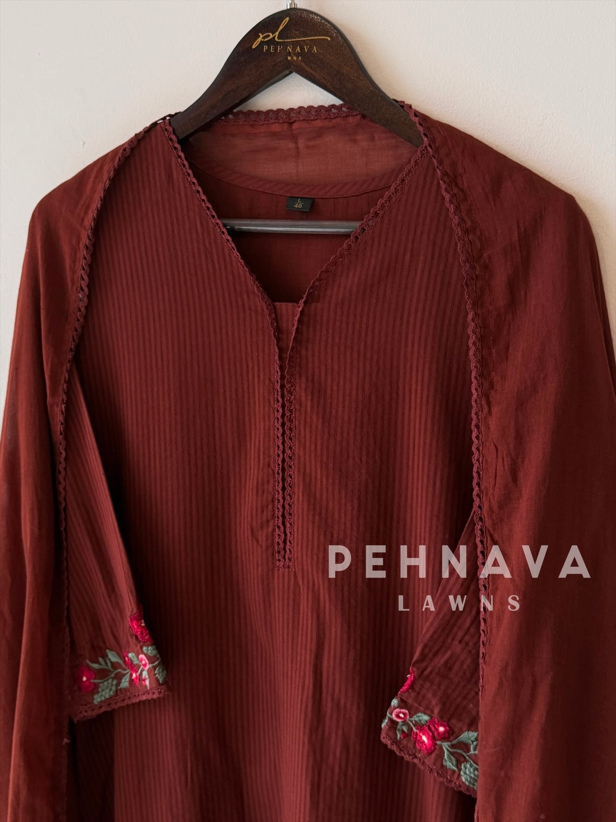 Cotton Embroidered Three Piece Suit-17364