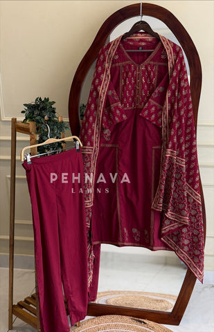 Printed Yoke Panel Suit Set 204