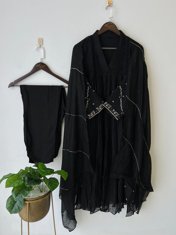 Mulchandheri Pleated A-line suit with embroidery