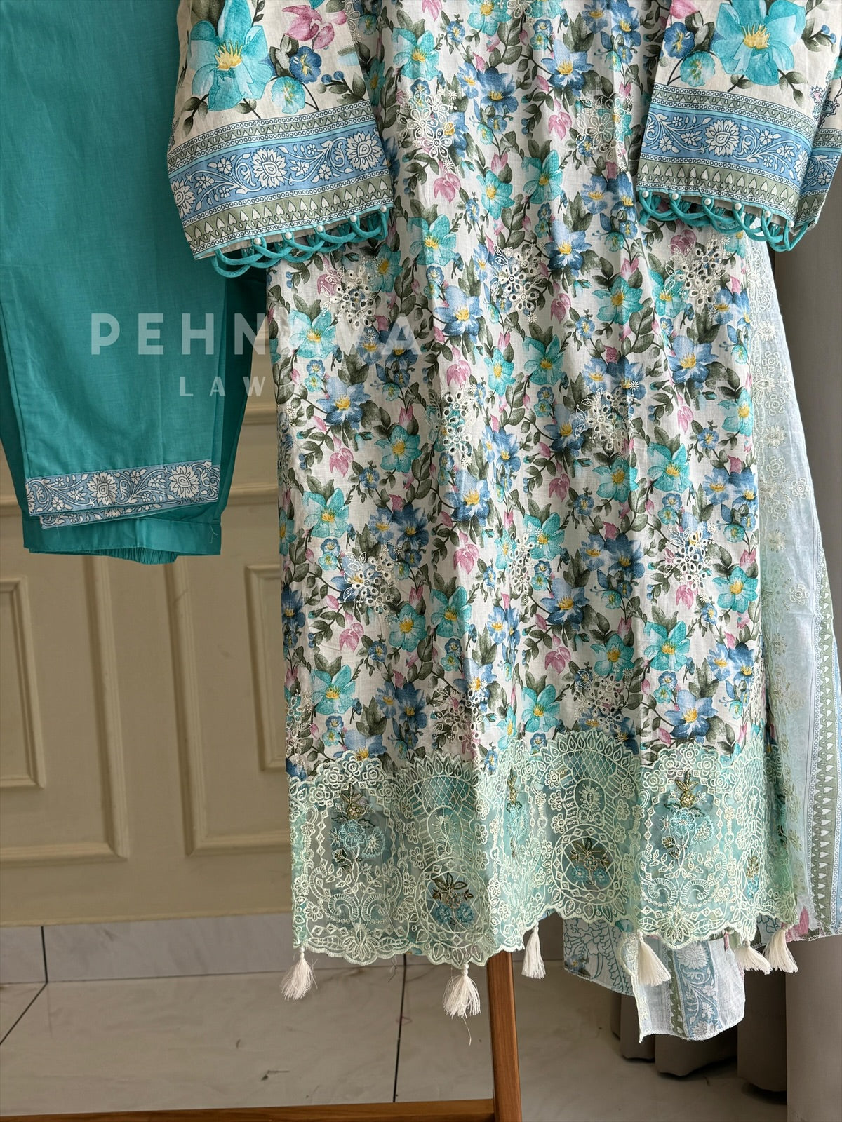 Printed Suit ft Embroidered  and Lace Detailing