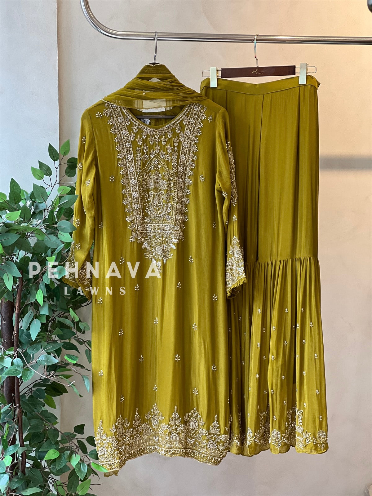 Heavily Handworked Sharara with Pure Chiffon Dupata