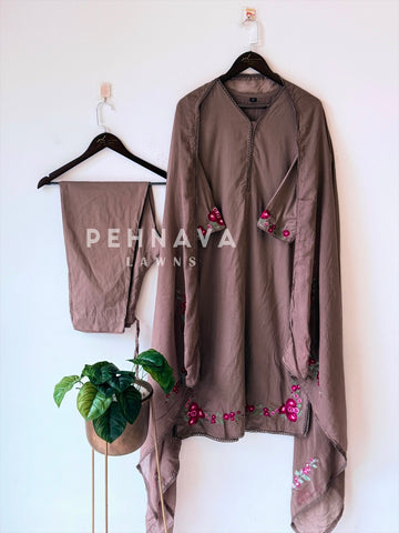 Cotton Embroidered Three Piece Suit-17364