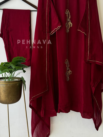 Maroon Handwork Suit-2450 - Pehnava Lawns
