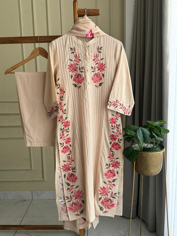 Pure Cotton Suit with Floral Embroidery -39398