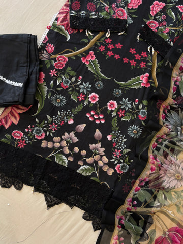 Floral Printed Ethnic Pak-Suit Ft. Chiffon/Cotton Dupatta-007