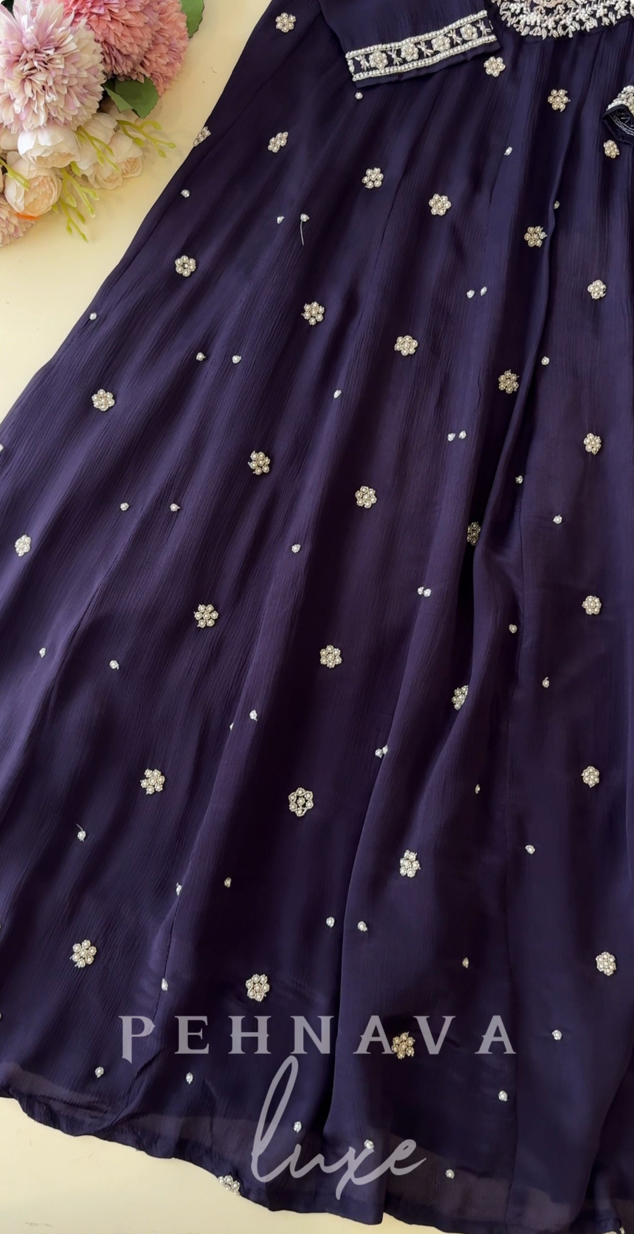 Heavy Handworked chinnon Anarkali Suit-vine