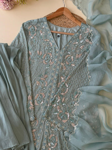 Heavy hand embroidered suit with pleated wide Palazzo-4357