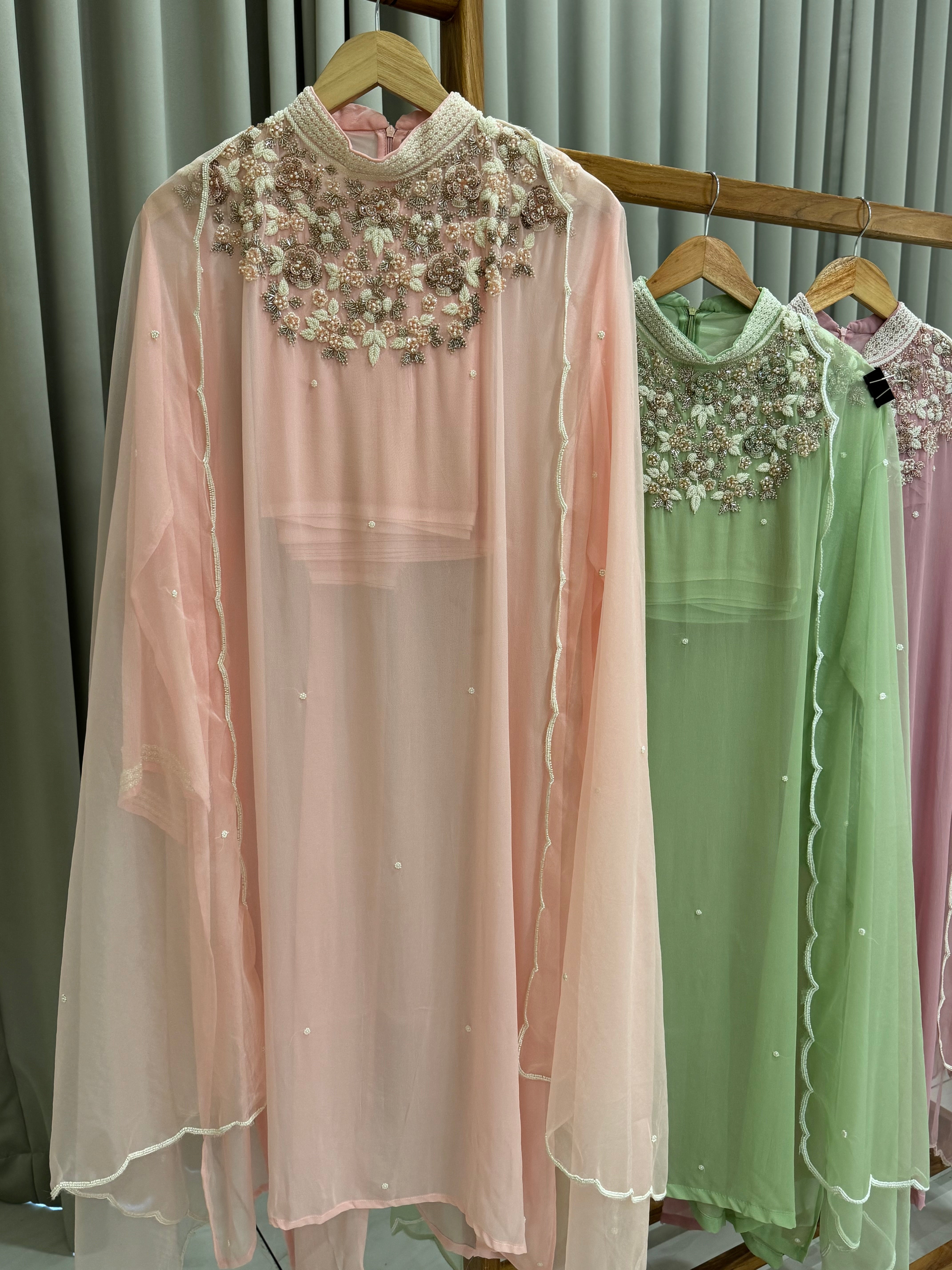 Premium Chiffon handwork suit with bottom and organza  hand  worked dupatta-2239