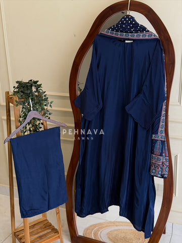 Ajrak Printed Dupatta Kaftan Suit Set