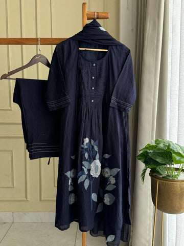 Pure cotton floral embroidered Anarkali suit-White