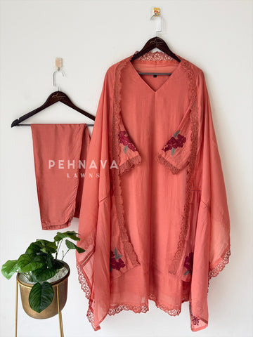 Lace‑Trimmed Embroidery Lawn Suit-16327