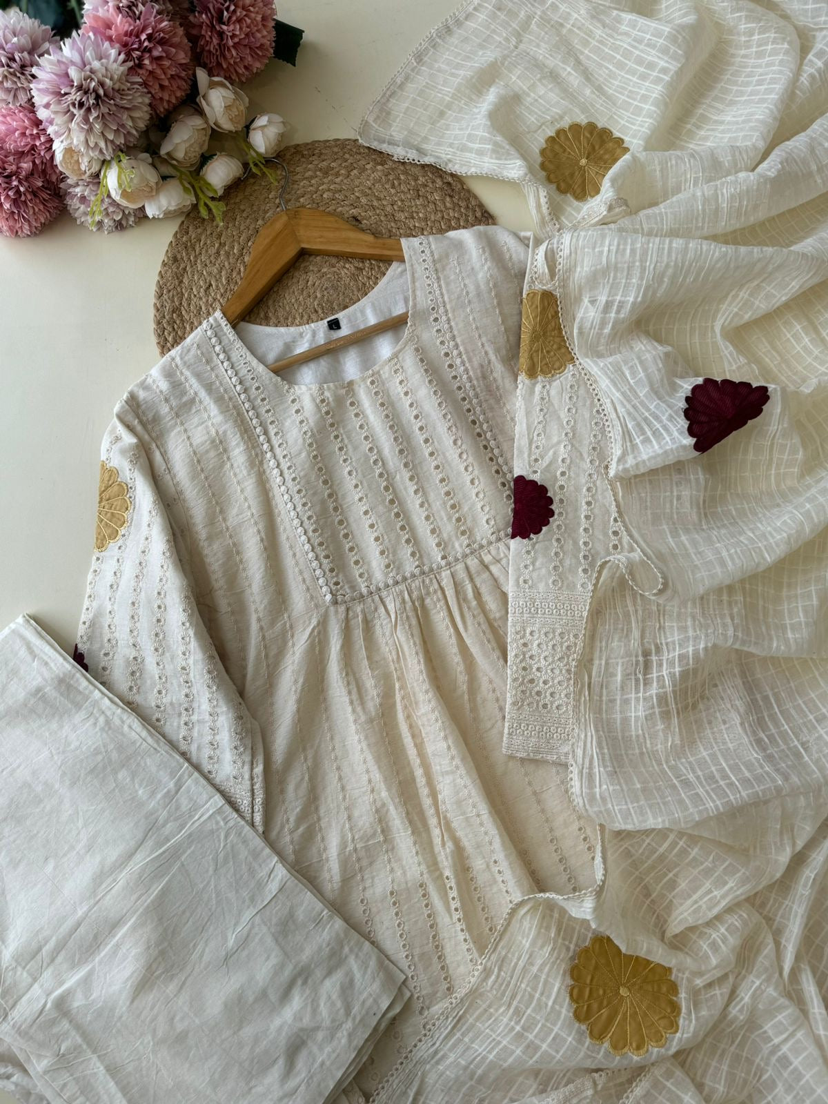White Hakoba suit with Embroidery detailings