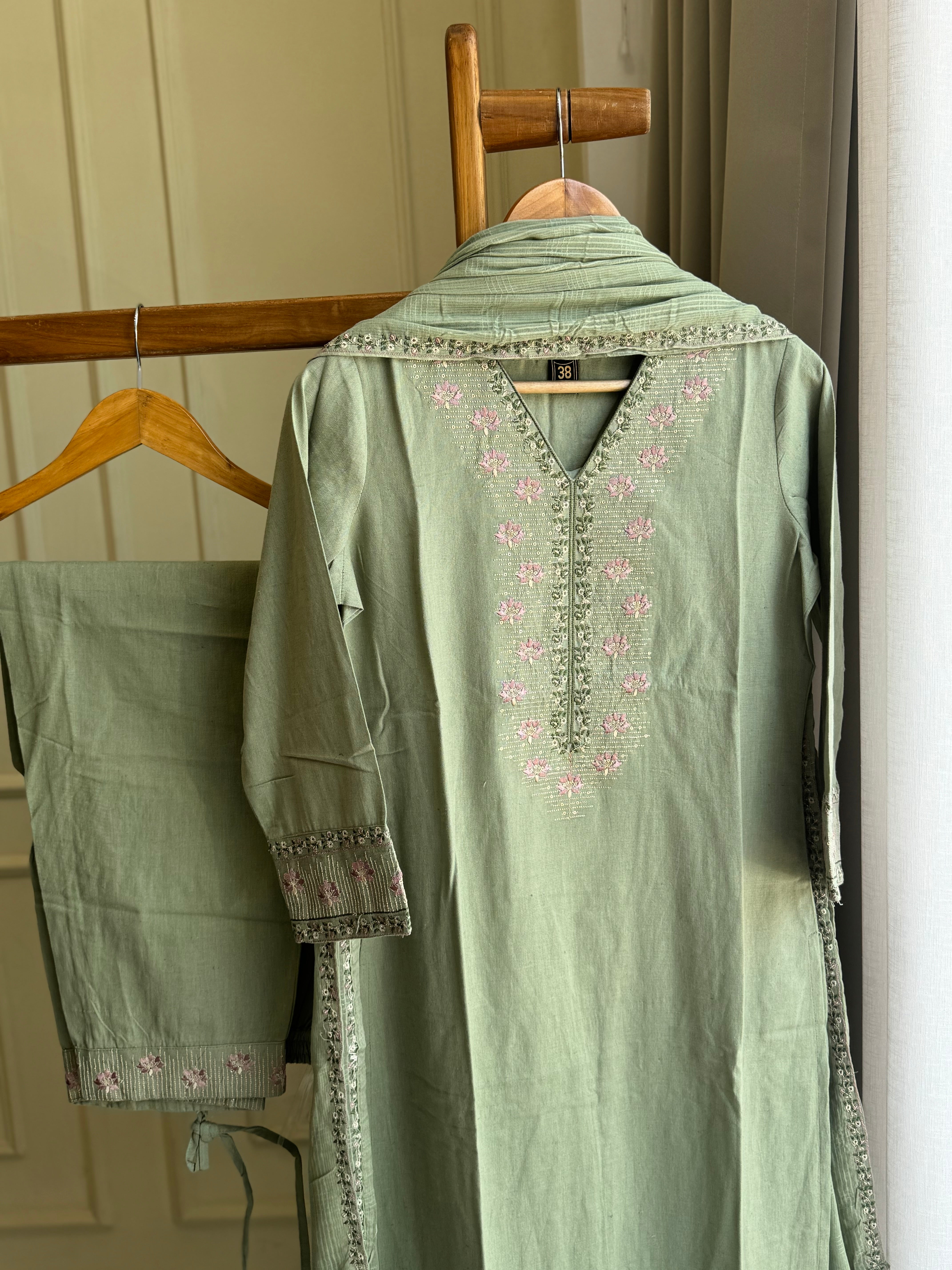 Pure cotton three peice suit with mul cotton soft dupatta-1088