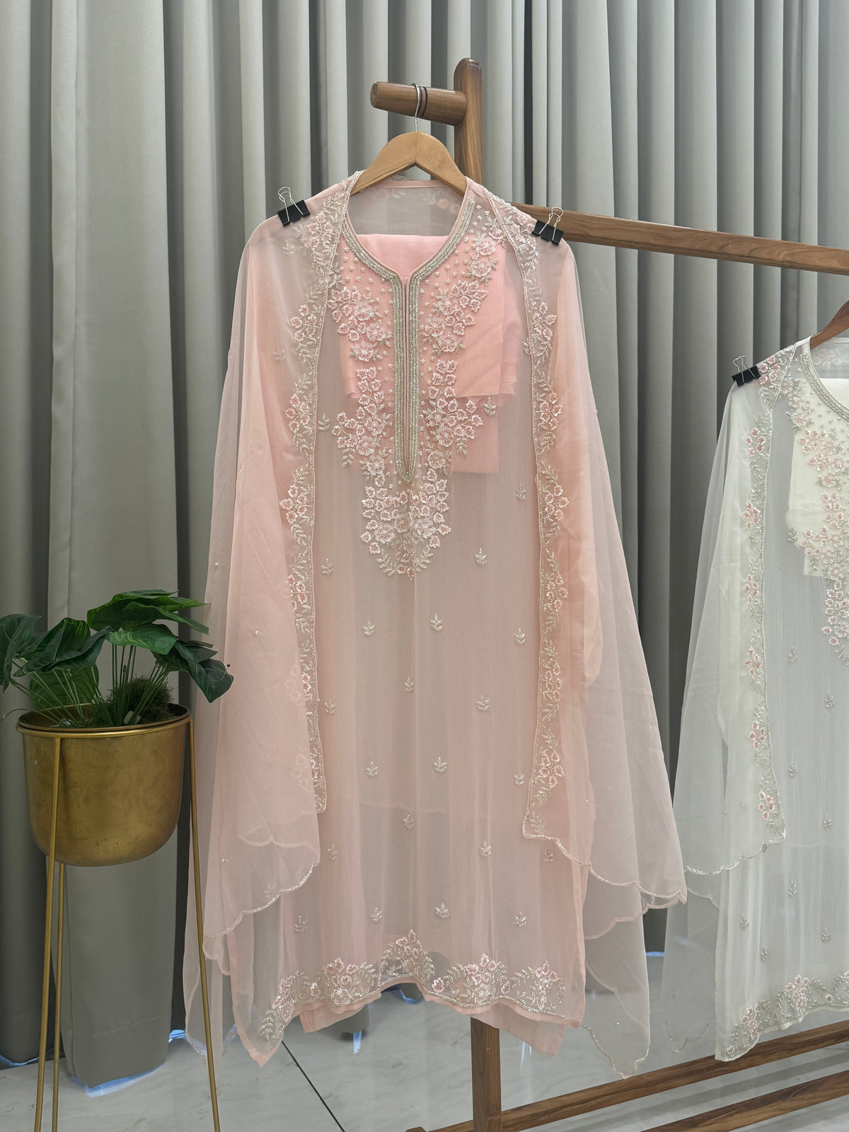 Premium Chiffon handwork suit with bottom and organza  hand  worked dupatta-2246