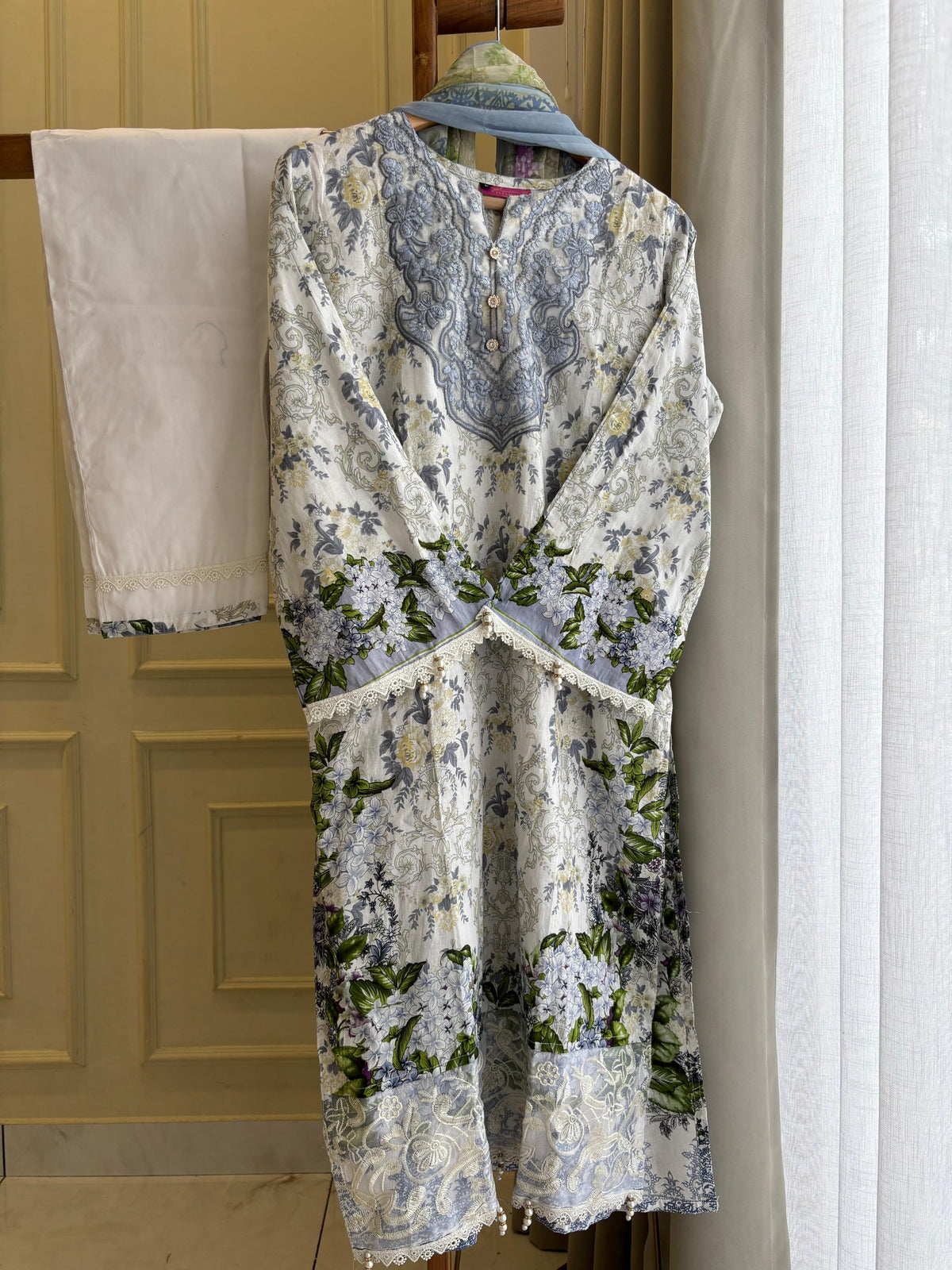 Timeless White & Blue Unstitched Ensemble