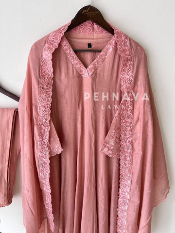 Chanderi Bell-Sleeve Embroidery Ensemble-16551
