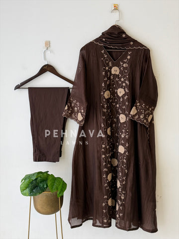Pleated Yoke Floral Embroidered Ensemble 3048