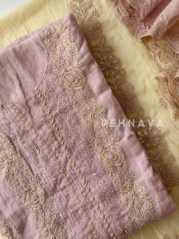 Embroidered Unstitched Chanderi Suit-2630