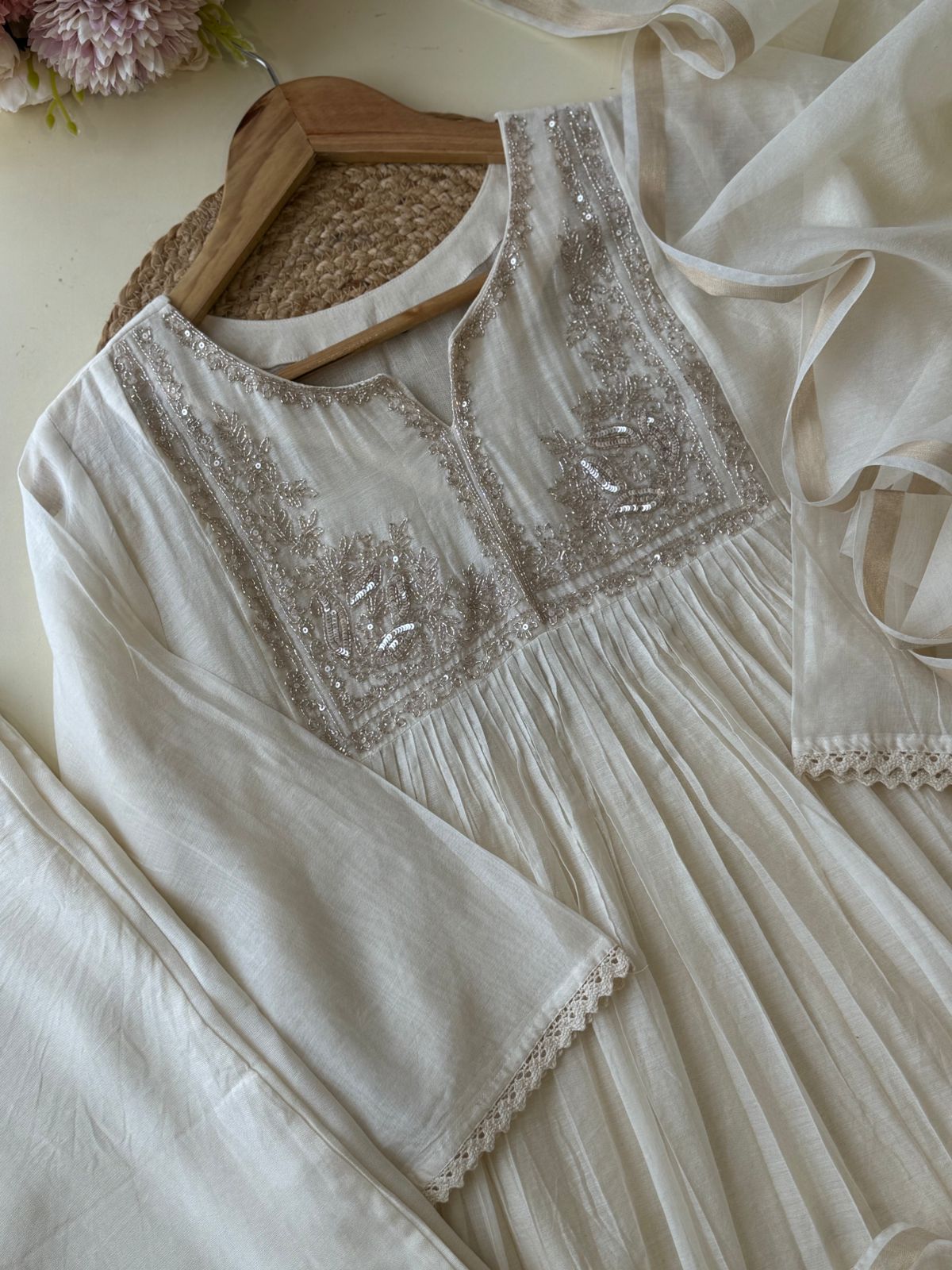 Premium Mul Chandheri Anarkali suit with Yoke detailings