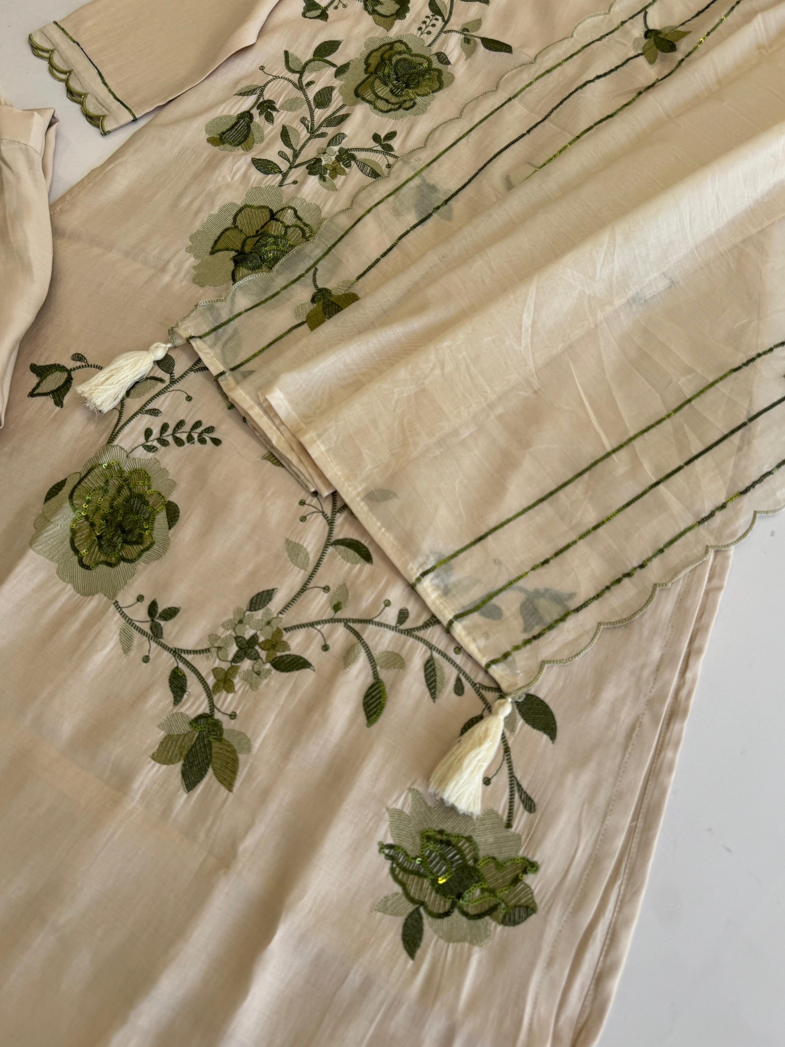 Premium Glass Chanderi Three Piece Set