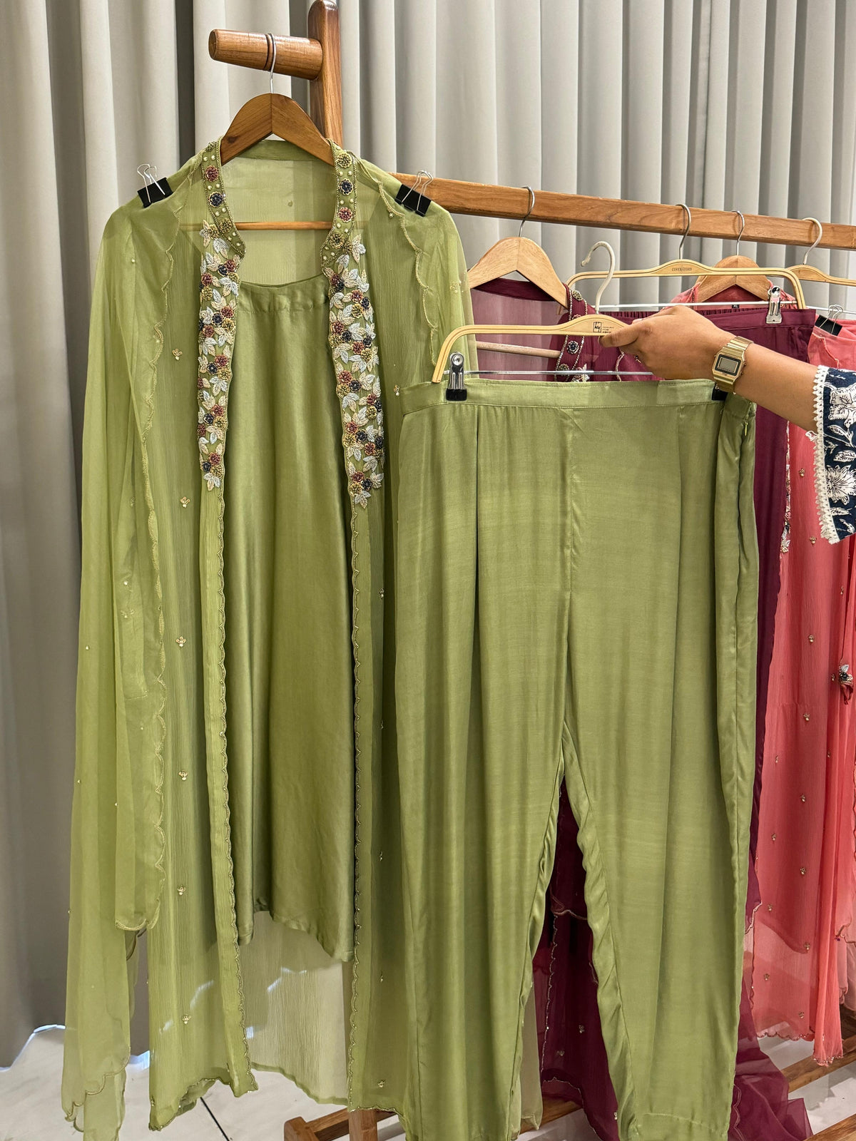 Premium Chiffon handworked jacket style with scalloped organza dupatta-3459