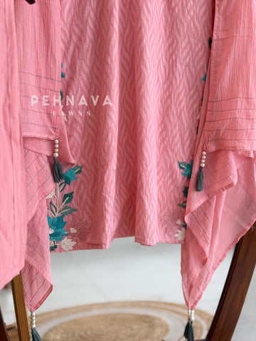 Floral Embroidered Yoke Suit Set