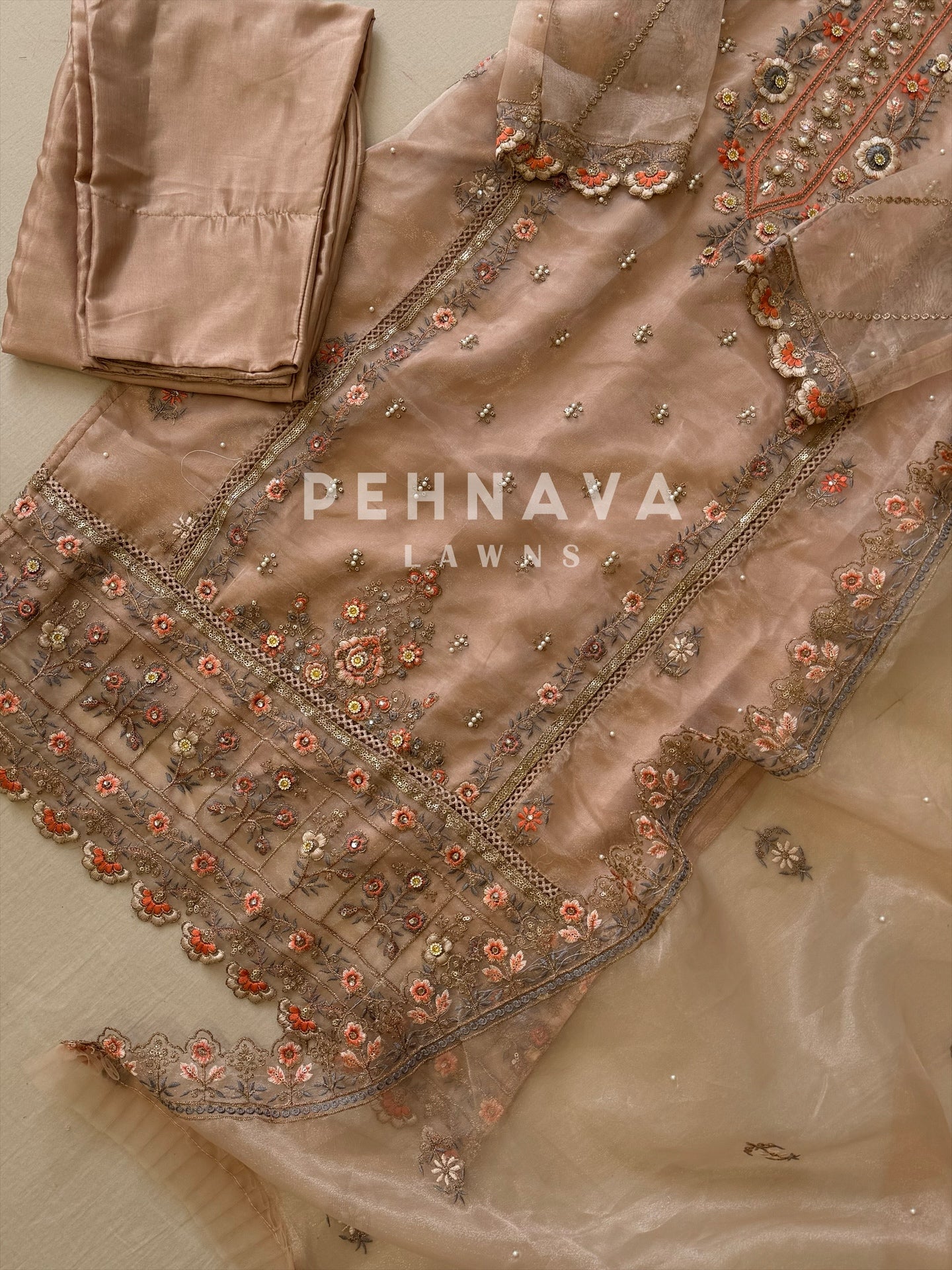 Organza nude pink party wear