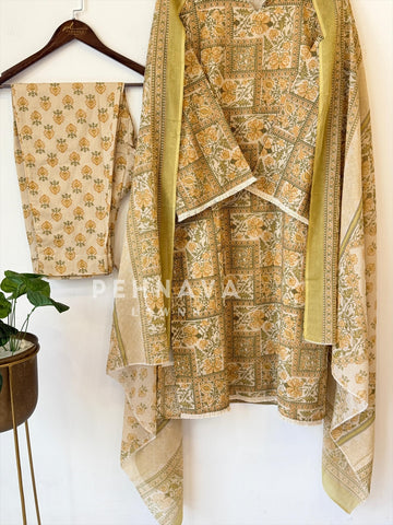 Printed Cotton Suit with bell Sleeves-6219