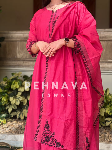 Mul-Chandheri Flared Embroidered Suit