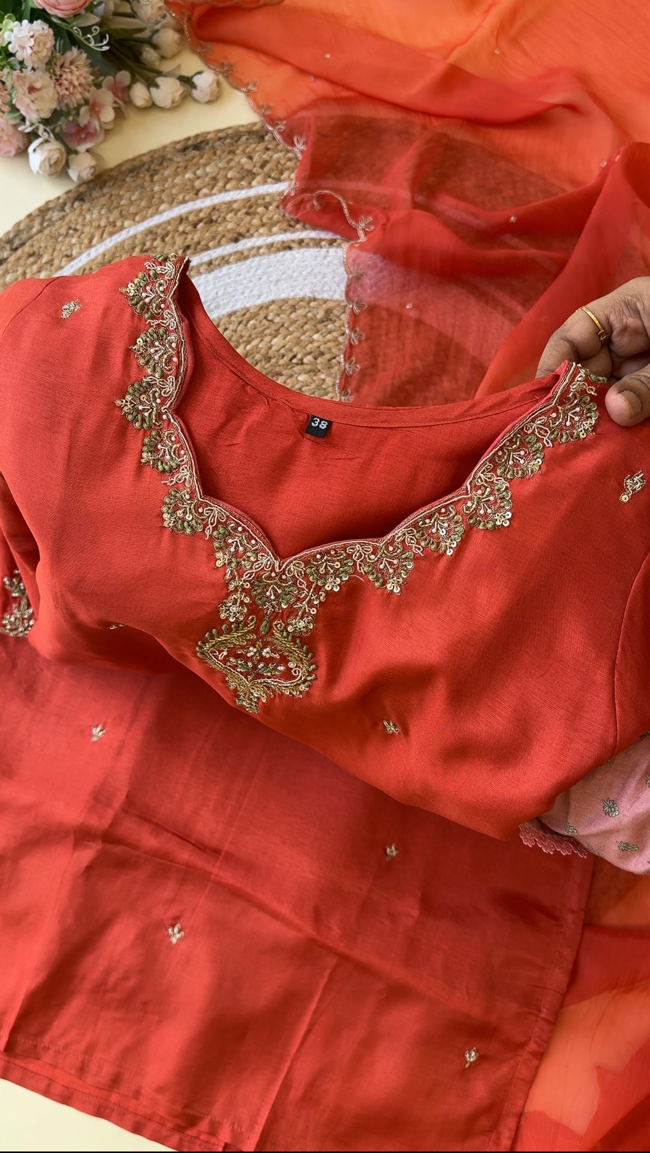 Russian silk suit with ombre scallop dupatta-8650