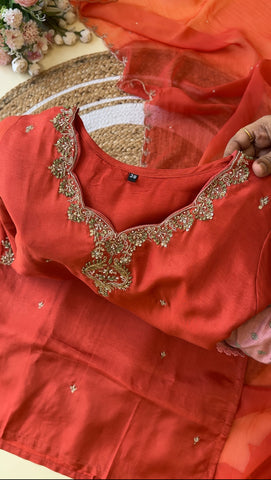 Russian silk suit with ombre scallop dupatta-8650