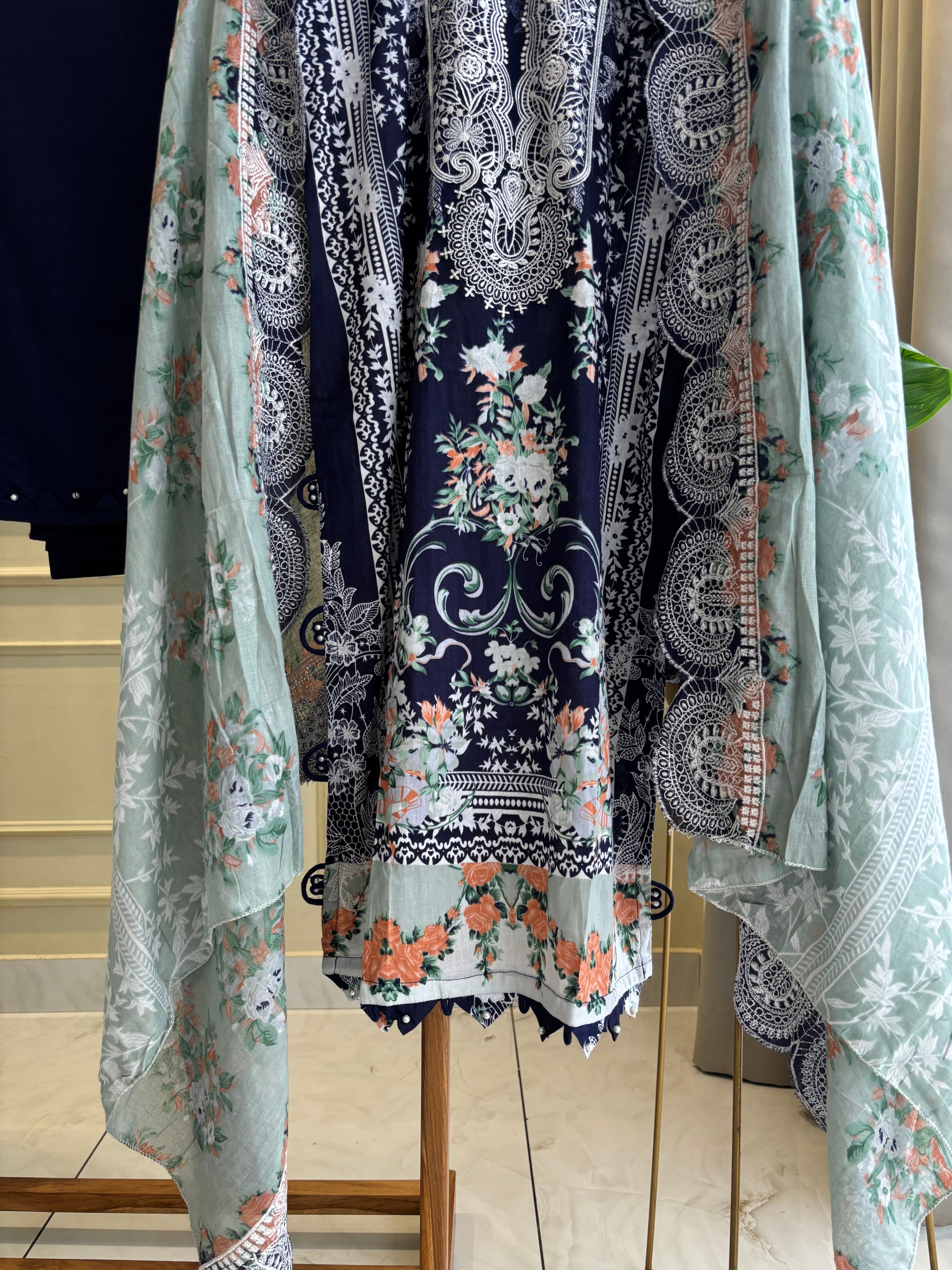 Embellished Floral Cotton Suit-6