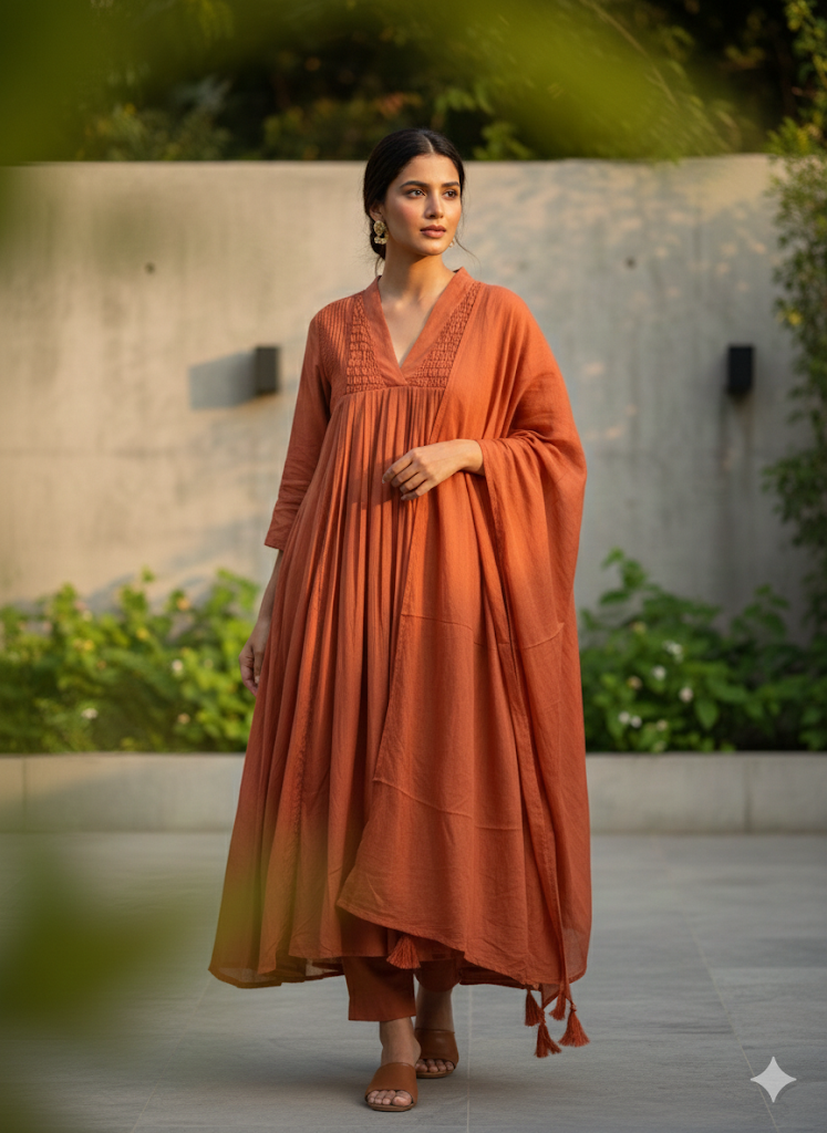 Solid Mulcotton Anarkali Suit - Pehnava Lawns