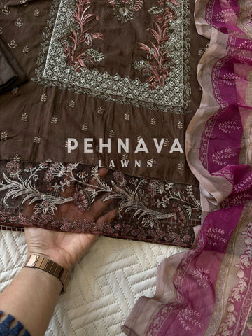 New Cotton Embroidered Suit with Chiffon/Cotton Dupatta-3374